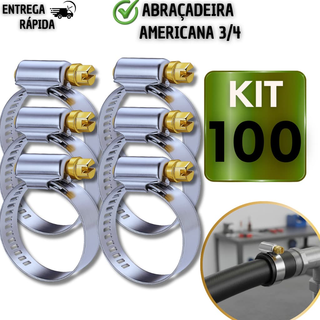 Abraçadeiras Metal Inox Americana para Mangueiras de Gás Jardim Resistente 3/4
