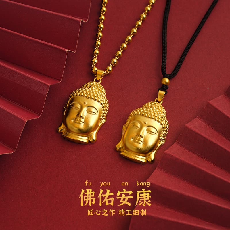 Vietnam areia ouro masculino feminino estilo buda cabeça pingente cor de ouro trançado corda colar amuleto transferência
