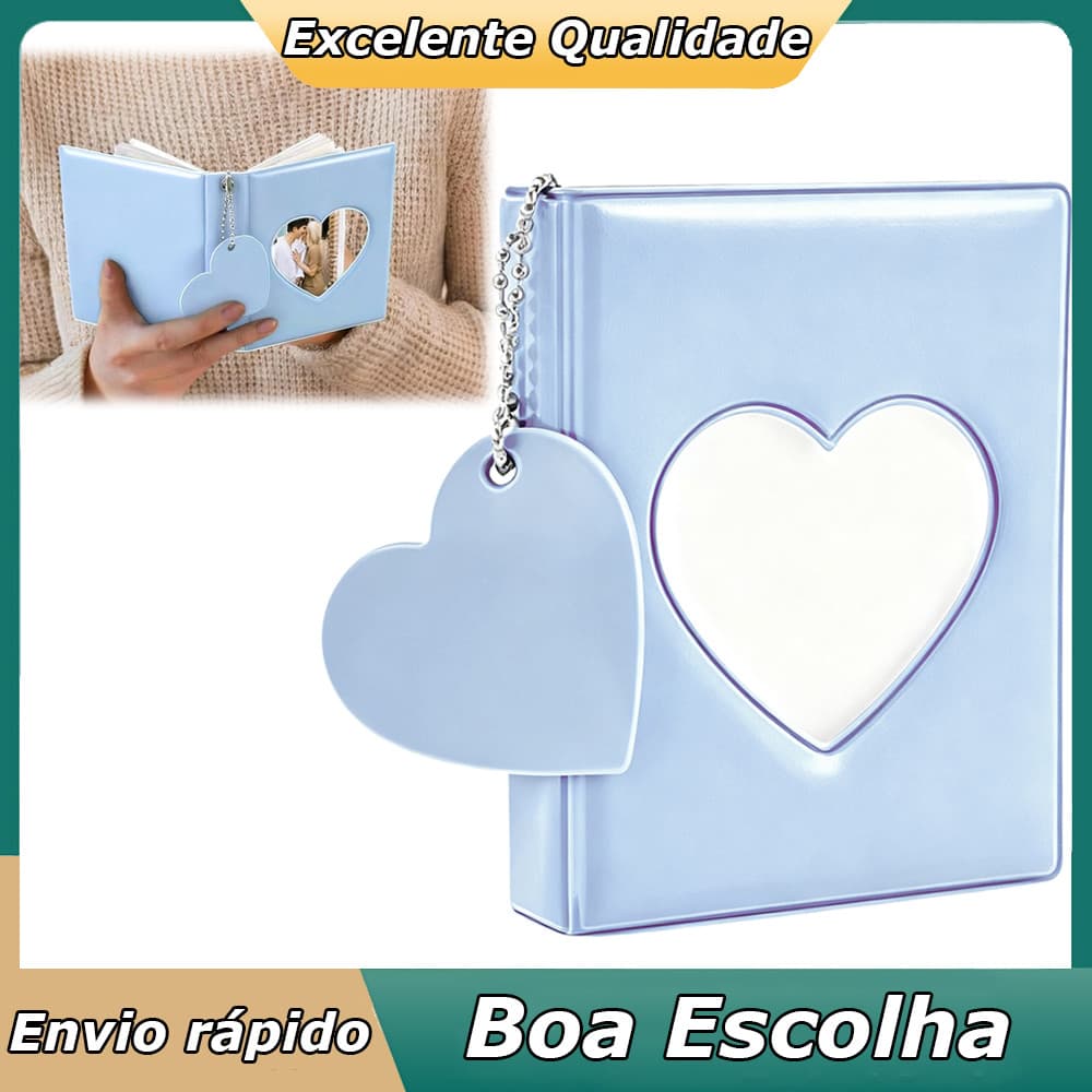 Mini Azul álbum de fotos de 11x8.5cm com 16 bolsos e comporta 32 fotos chaveiro portátil para álbum de fotos