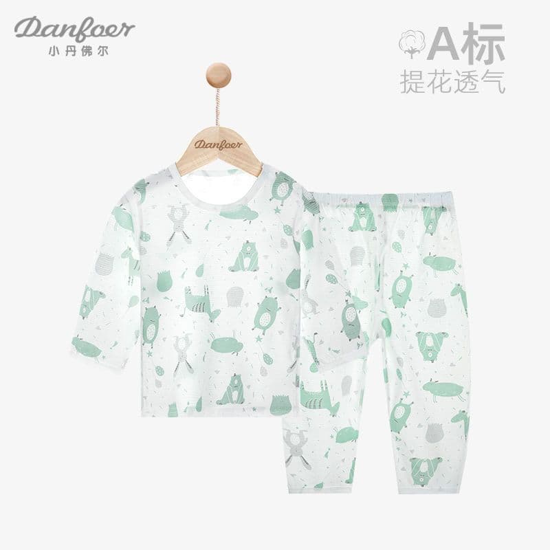 Conjunto de pijamas infantis meninos meninas algodão puro manga comprida roupas para casa ombro aberto terno de duas peç