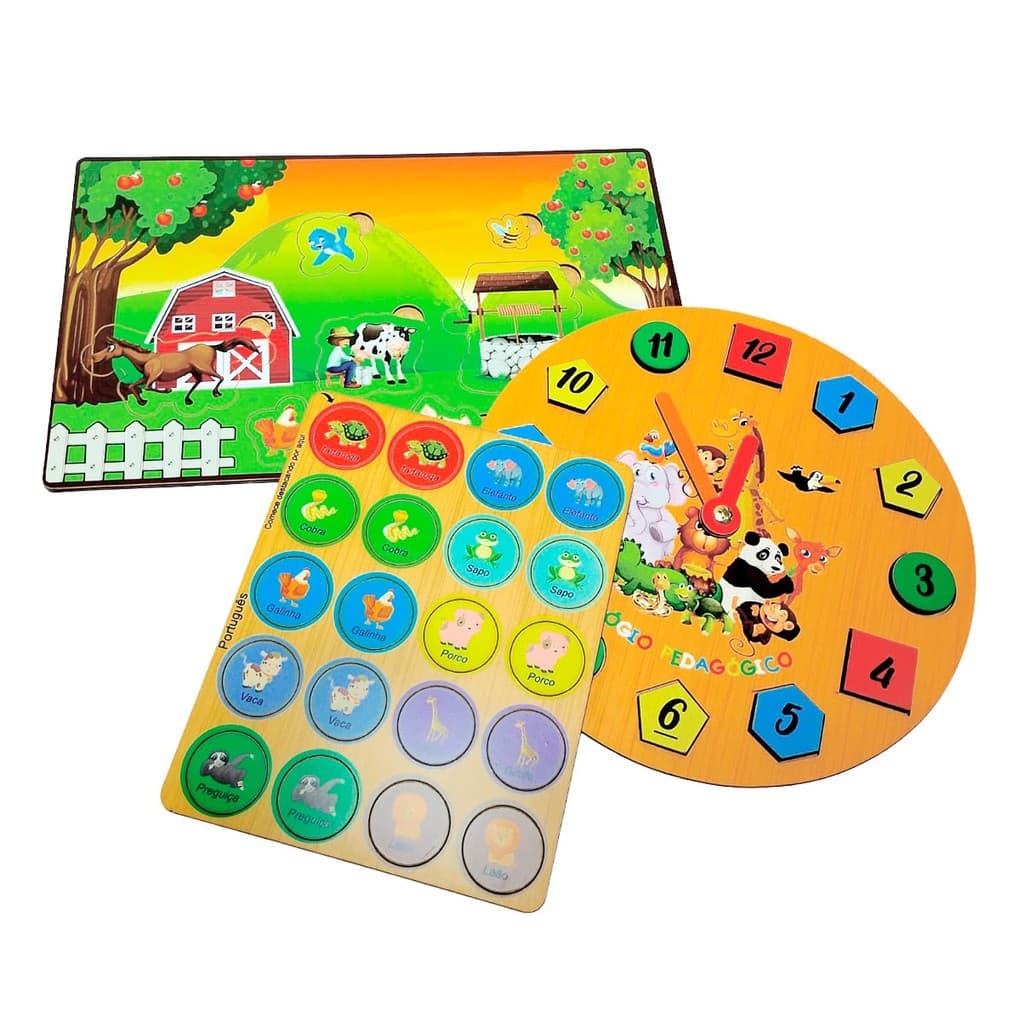 Kit Quebra-Cabeça Relógio – Jogo da Memória Tartaruga – Quebra-Cabeça Fazendinha