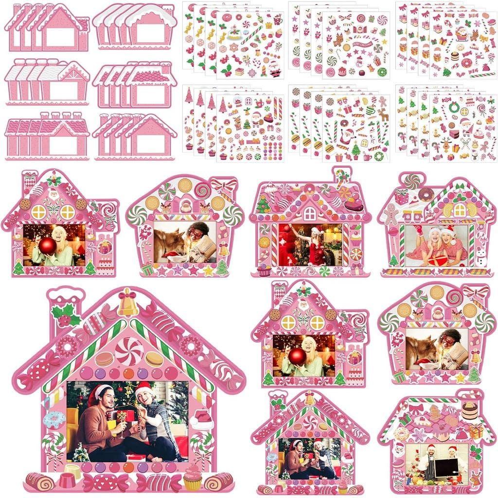 Pacote com 24 Molduras de Natal em Forma de Casa de Gengibre, Kit de Artesanato para Casa de Gengibre, Moldura de Foto d