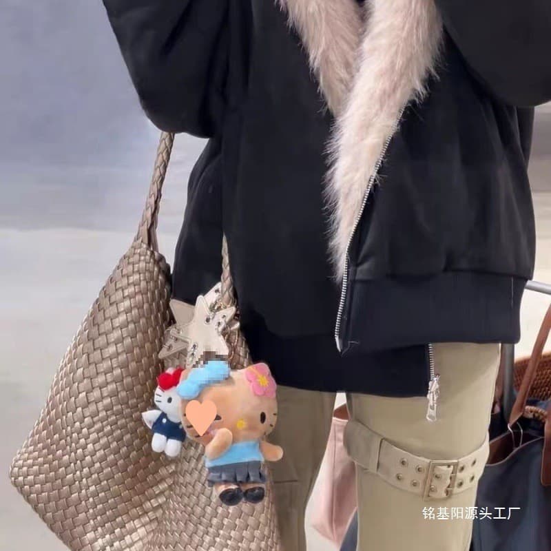 Bolsa tote tecida cor champanhe para mulheres, grande capacidade, sensação de alta qualidade, bolsa de ombro e de mão.
