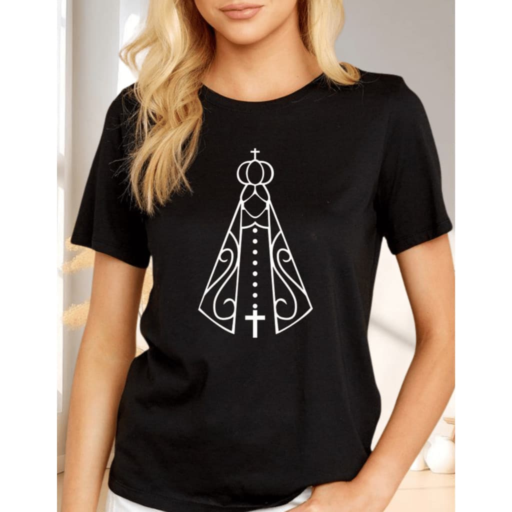 Camiseta Feminina Adulto Nossa Senhora, Blusa Cristã em algodão,Lançamento preta