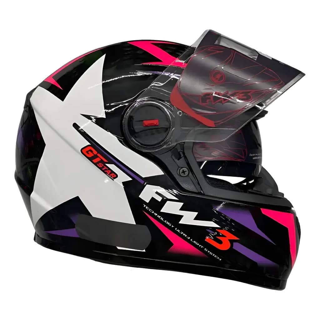 Capacete GTX Star Preto Brilhante Lilas com Rosa