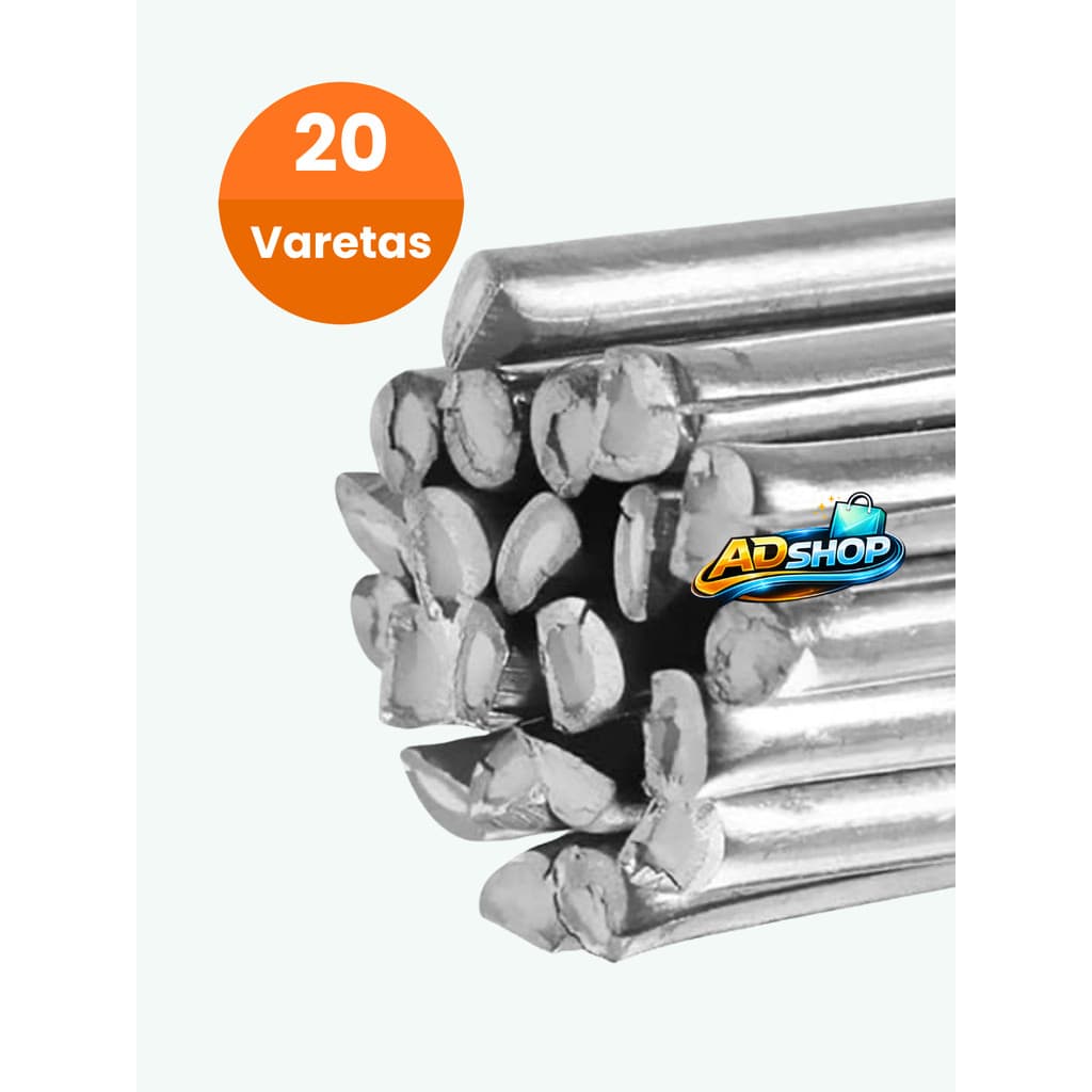 Kit 20 Vareta Fio Arame Solda Mágica Alumínio baixa temperatura 1,6mm Fluxado Ferro Cobre Fusão