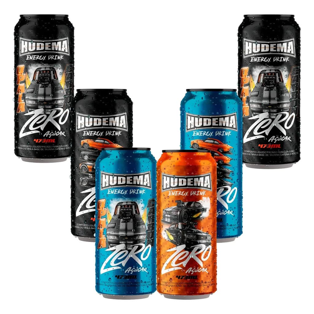 Kit 6x Energéticos Zero Açucar Hudema Energy Drink Coleção Opala Carbon