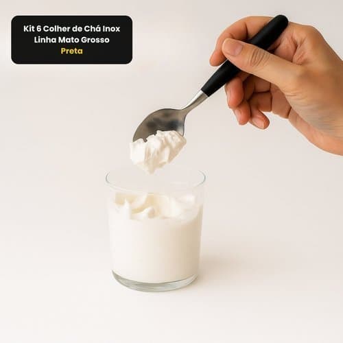 Kit 6 Colheres Chá Inox Resistente Acabamento Preto Fosco Uso Diário
