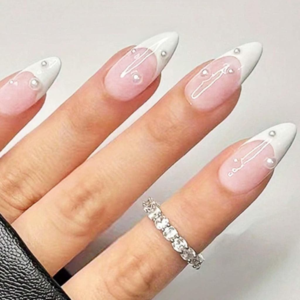 Unhas Postiças-Prensa Francesa Em Curtas De Amêndoa , Pontas De Falsas Nuas De Pérola Para Mulheres E Meninas , 24 Peças