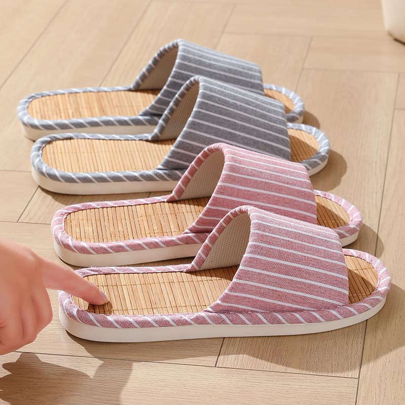 Chinelos de bambu de verão para casa, mulheres, escritório interno, respirável, confortável, absorvente de suor, tecido