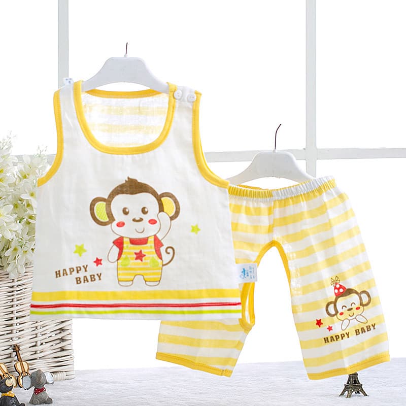Verão bebê recém-nascido colete conjunto de roupa interior puro algodão gaze roupas 1-3 meses masculino feminino bebê vi