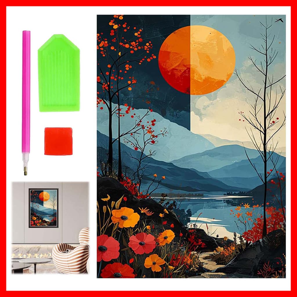 40x30cm Pôr do sol paisagem redonda Pintura Diamante,Conjunto de pintura infantil,adulto 5D arte, DIY artesanal presente