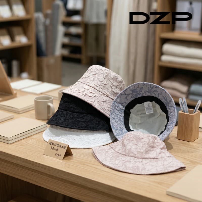 DZP Nicho Textura Tridimensional Balde Chapéu Feminino Primavera Verão Aba Grande Mostrando Rosto Pequeno Temperamento A