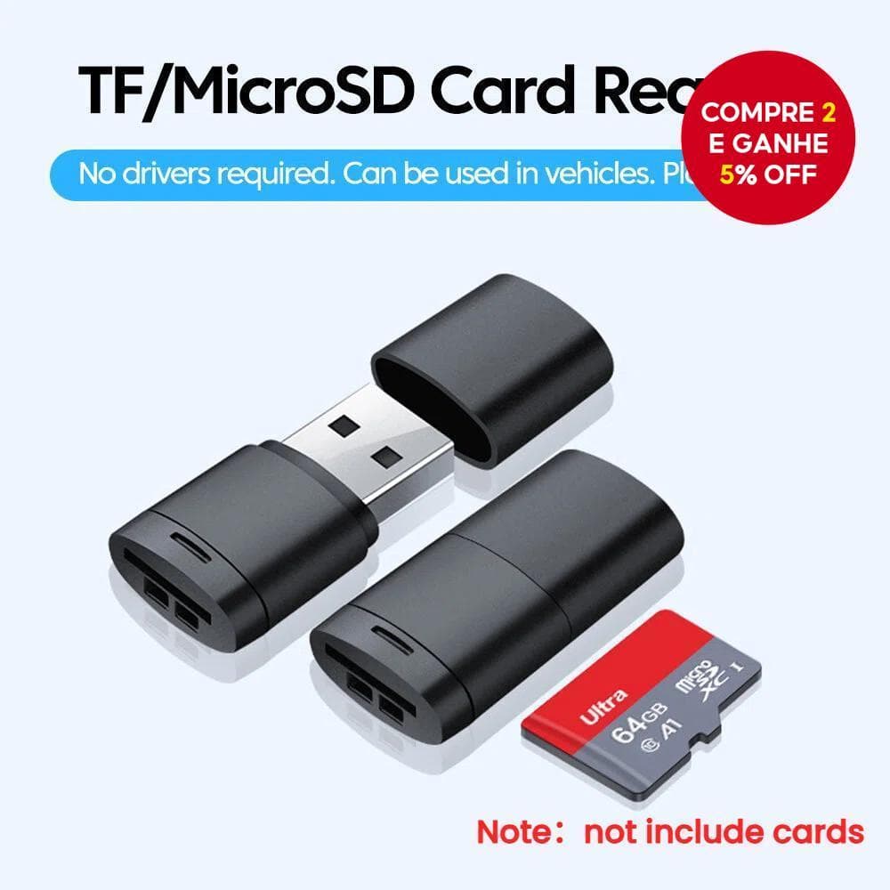 Leitor de Cartão de Memória USB 2.0 Mini Micro SD de Alta Velocidade com Slot para Cartão TF e Adaptador Portátil