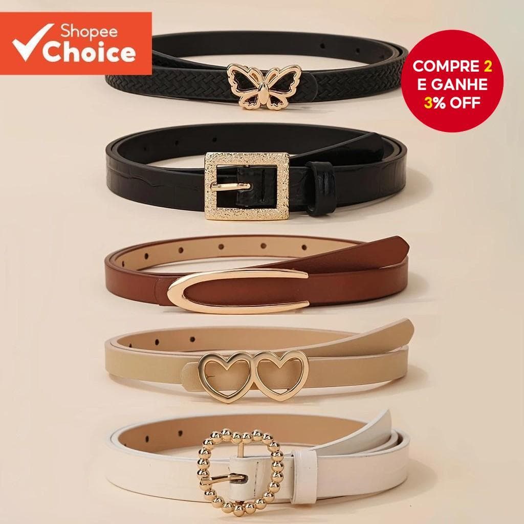 5 Peças Cintos Finos Com Fivela De Metal Femininos Ajustáveis Versáteis Cinturas De Couro Para Vestidos De Escritório