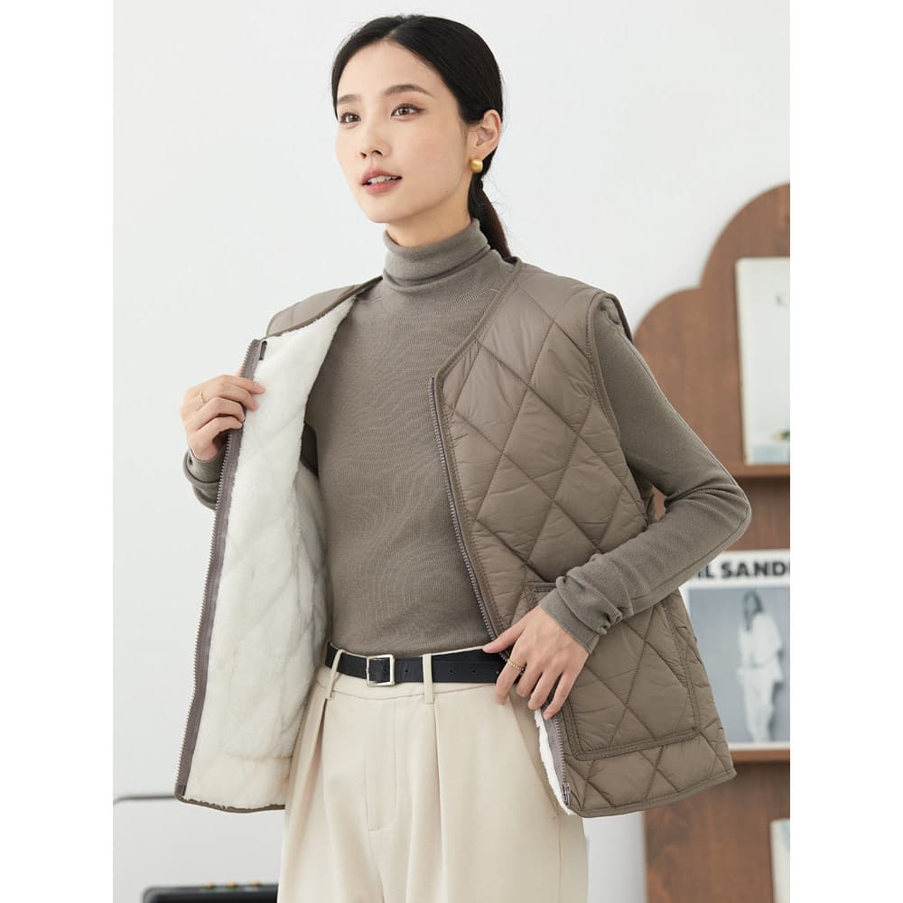 Colete de algodão feminino outono inverno pelúcia engrossado forro de fundo colete térmico roupa interior leve fino cole