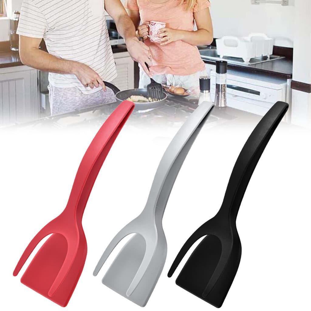 Espátula e pinça para bife 2 em 1, elegante e moderna, feita de silicone, adequada para ovos, panquecas, torradas, utens