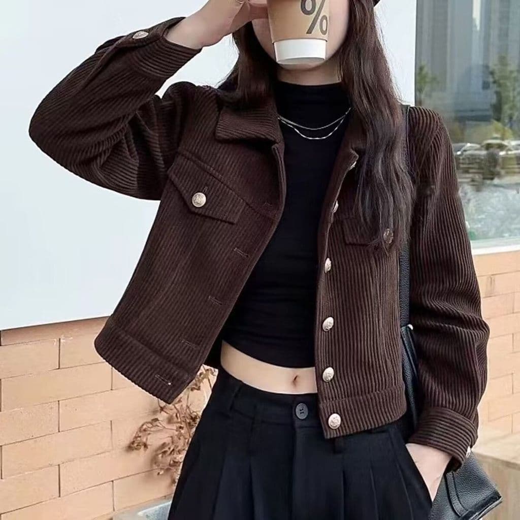 Elegante All-Match mais magro olhar de manga comprida jaqueta curta feminina magro-ajuste 2024 outono novo estilo veludo