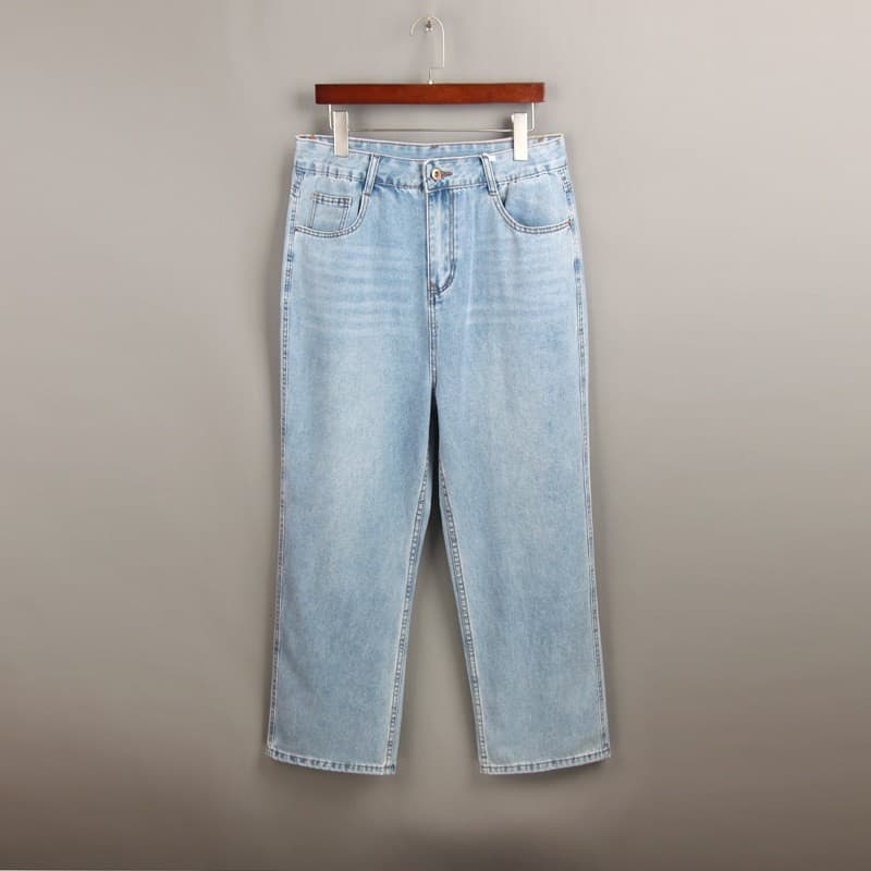 Retro azul cintura alta Jeans retos feminino primavera novo estilo tamanho grande gordura mm solto elástico mais magro o