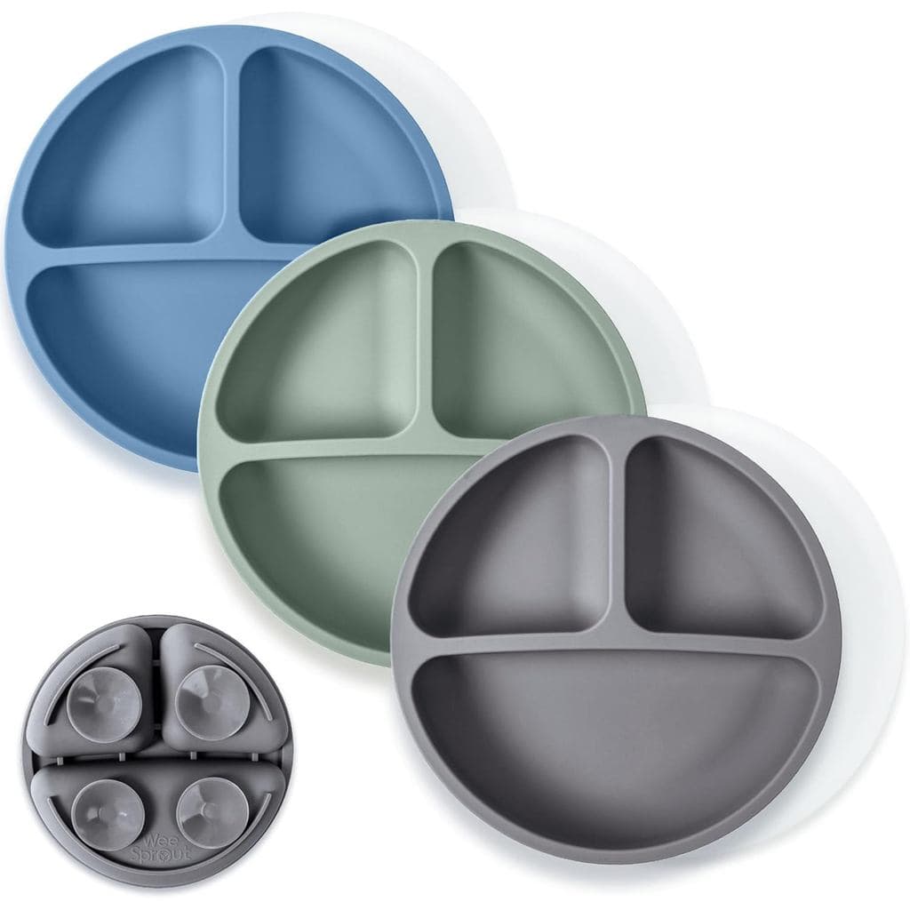 Tigela com Tampa WeeSprout para Bebês e Crianças Pequenas - 100% Silicone, Recipiente para Alimentos, Design Dividido, A