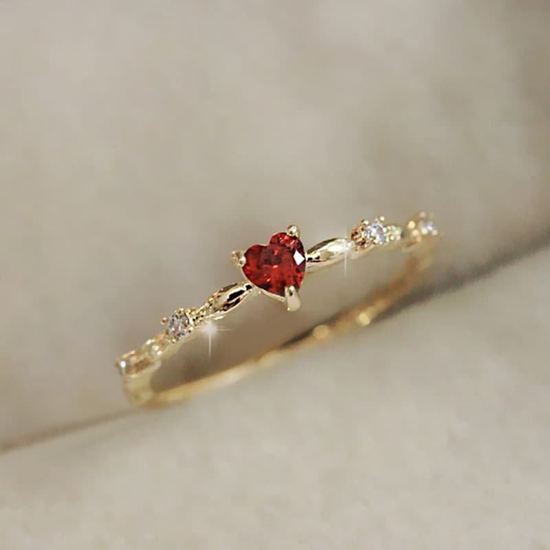 Moda 925 Prata Vermelho Amor Zircônia Cúbica Cor De Ouro Anéis De Luxo Feminino Alianças De Casamento Acessórios Simples