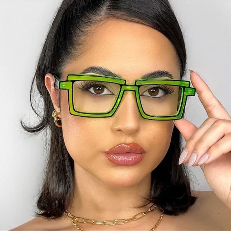 2026 novo estilo influenciador quadrado moda óculos bidimensionais quadro multicolorido cor combinando Retro quadrado óc