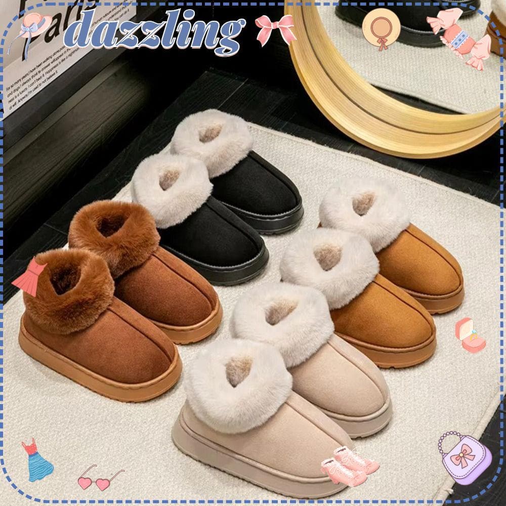 Botas de Neve Femininas Pelúcia Macia Antiderrapante Solado Grosso Inverno Quente Chinelo Algodão Confortável