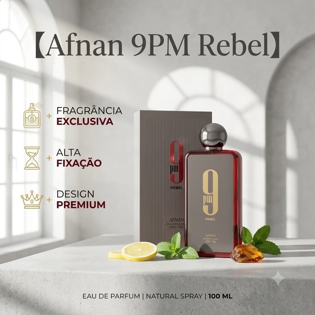 Afnan 9PM Rebel 100ml EDP – Perfume Masculino Intenso | Doce Amadeirado | Longa Duração | Original
