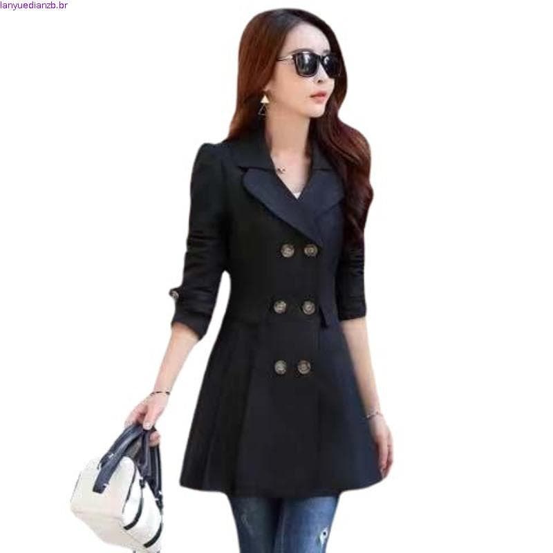 Ol Elegante Casaco Moda Blusão Patchwork Turn-Down Collar Botão Casual Longo Trincheira Outerwear Canais