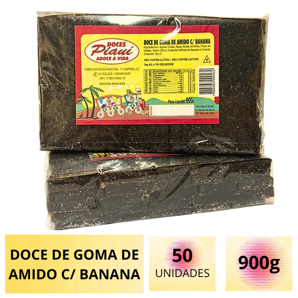 Pacote Doce Goma De Amido C/ Banana - 900g 50 Unidades - Festa Junina - Doces Piauí