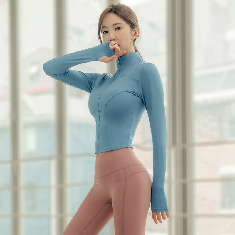 2026 verão novo estilo jaqueta esportiva jaqueta Casual com zíper Cardigan influenciador bonito topo Yoga Wear manga lon