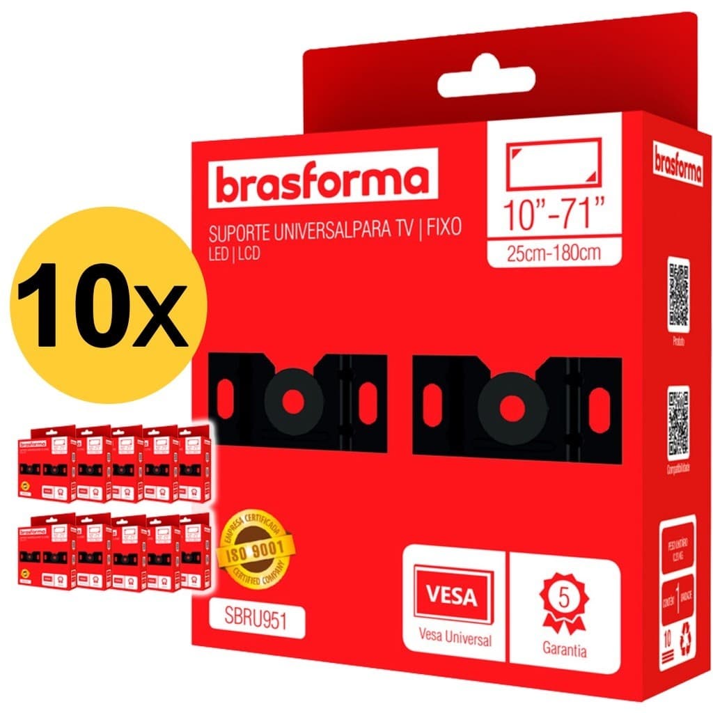 Kit 10 Suportes para TV Universal até 40kg - BRU951