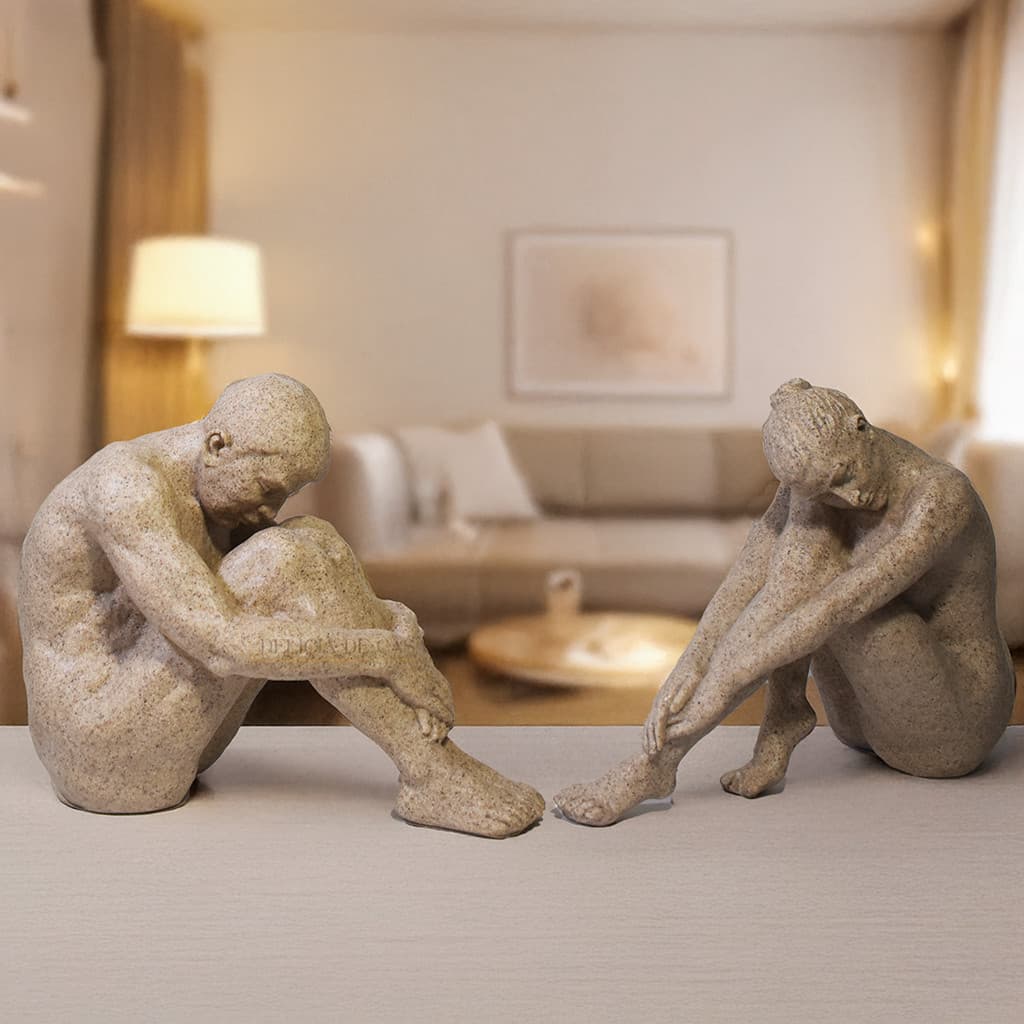 Escultura Decorativa Reflexão Modelos Homem e Mulher - Decoração Sala Elegante Luxo