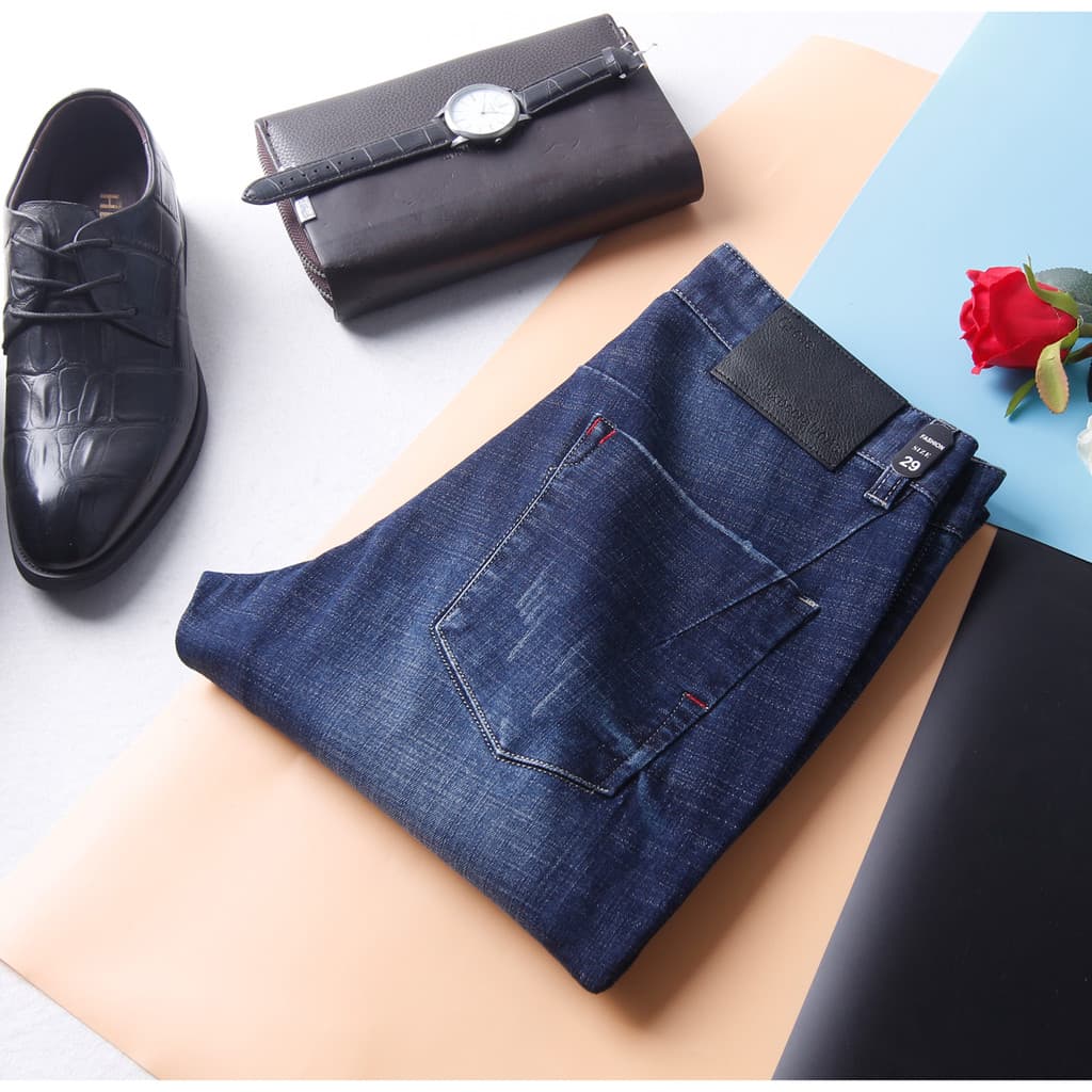 D série HL28237 calças de brim magros masculinas primavera outono novo estilo Casual gato bigode estiramento calças côni