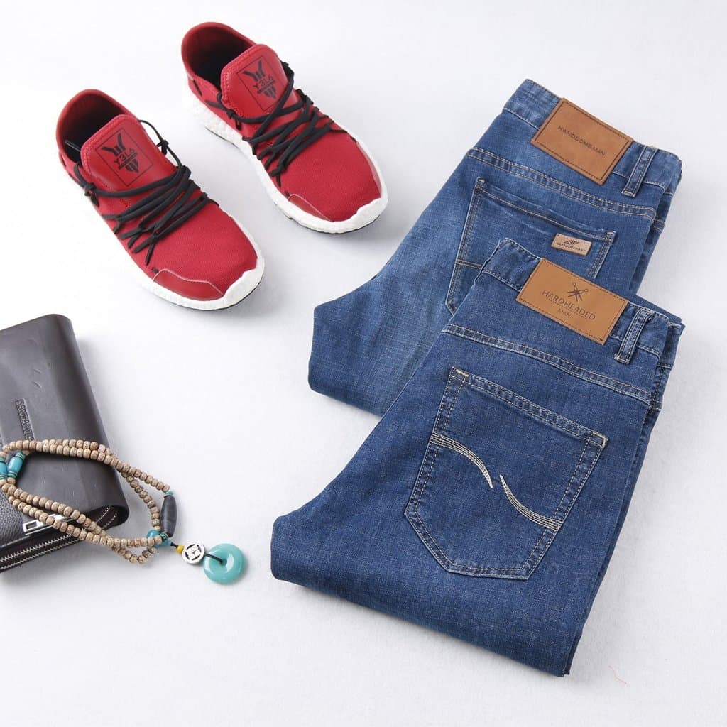 HL28191 Sea Series Homens Primavera Verão Calças Jeans Fit Slim-fit Pequeno Reto Casual Micro-elástico Jeans