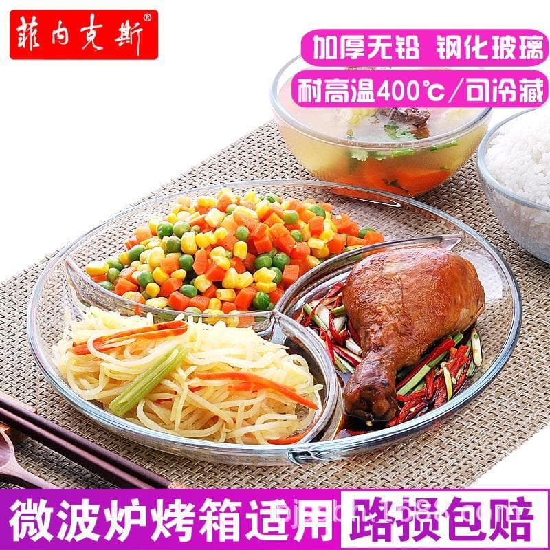 Prato de compartimento de vidro temperado, salada de frutas, influenciador doméstico, placa lateral separada, estilo jap