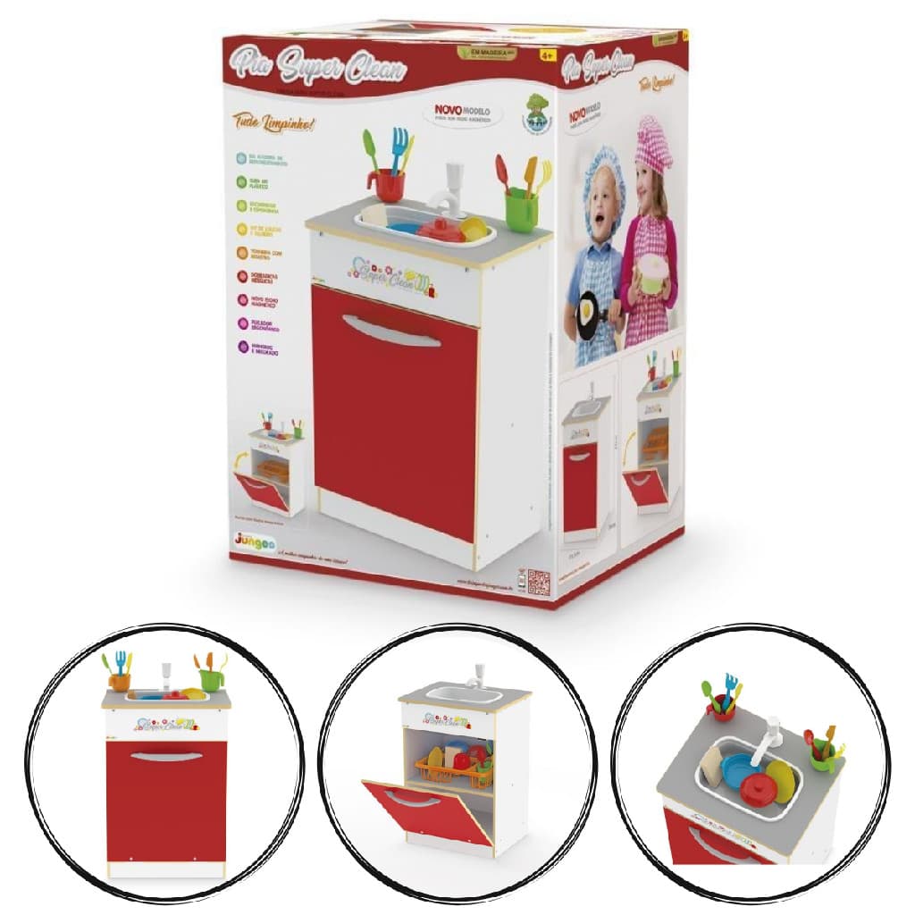 Pia de cozinha Infantil Brinquedo em MDF com Acessórios