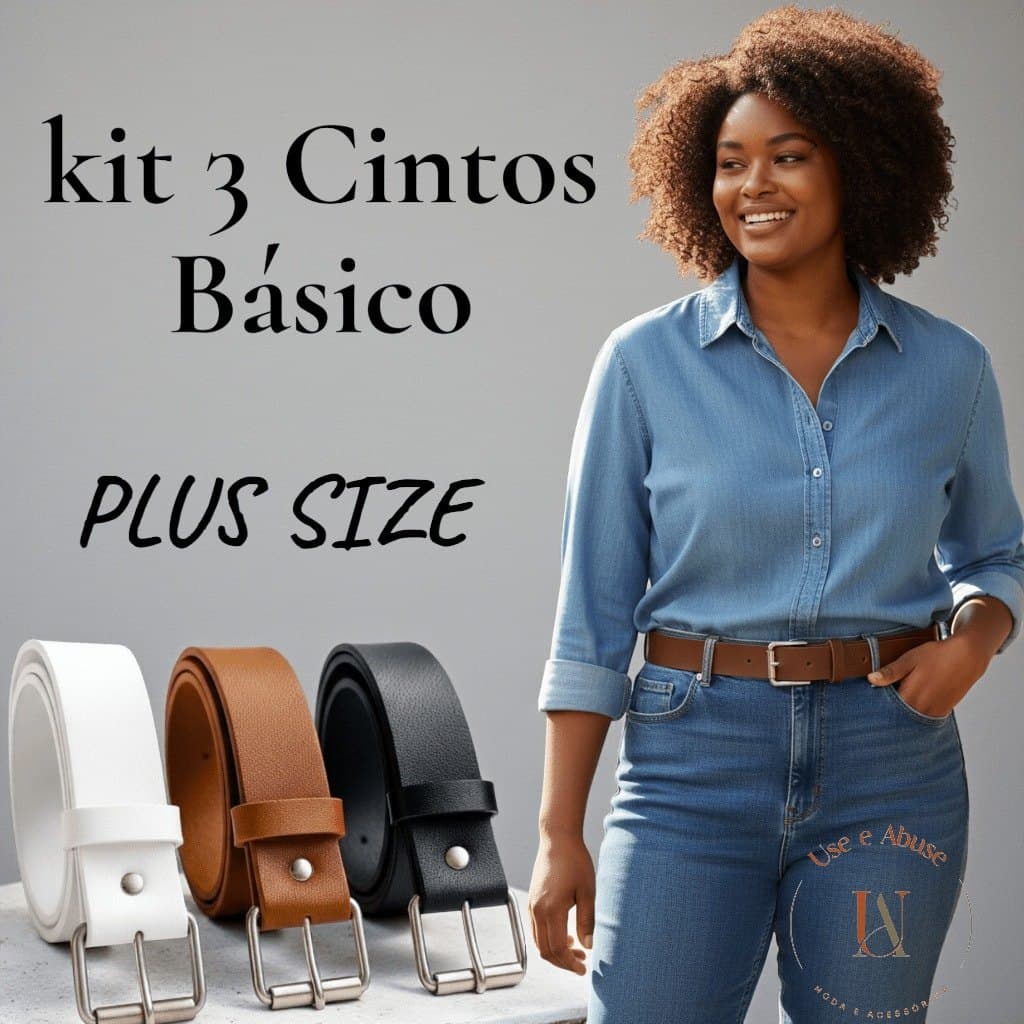 Kit 3 Cintos PLUS SIZE Acessório Essencial: Cinto Feminino Básico para o Dia a Dia