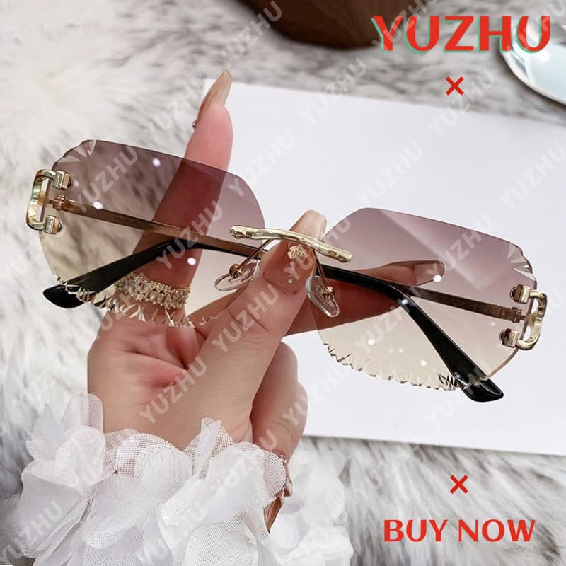 (YUZHU) Óculos De Sol Retangulares Personalizados Versáteis De Metal Sem Moldura Clássicos Para Mulheres E Homens