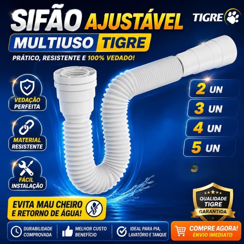 Sifão da Tigre Flexível para Pias de Cozinha e Lavatórios Kit de Sifão Original Tigre Pias e Tanques