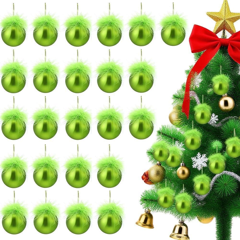 24 Peças de Enfeites de Natal Verdes e Peludos para Árvore de Natal, Bolas de Pelo Sintético Macias e Fofas de 2,4'' par