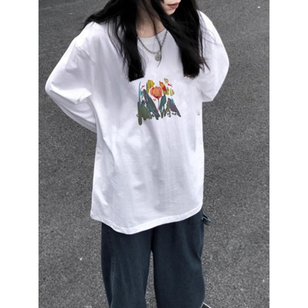 Americano Retro branco camisa de fundo feminino manga comprida camiseta outono estilo ocidental nicho Design solto Forma