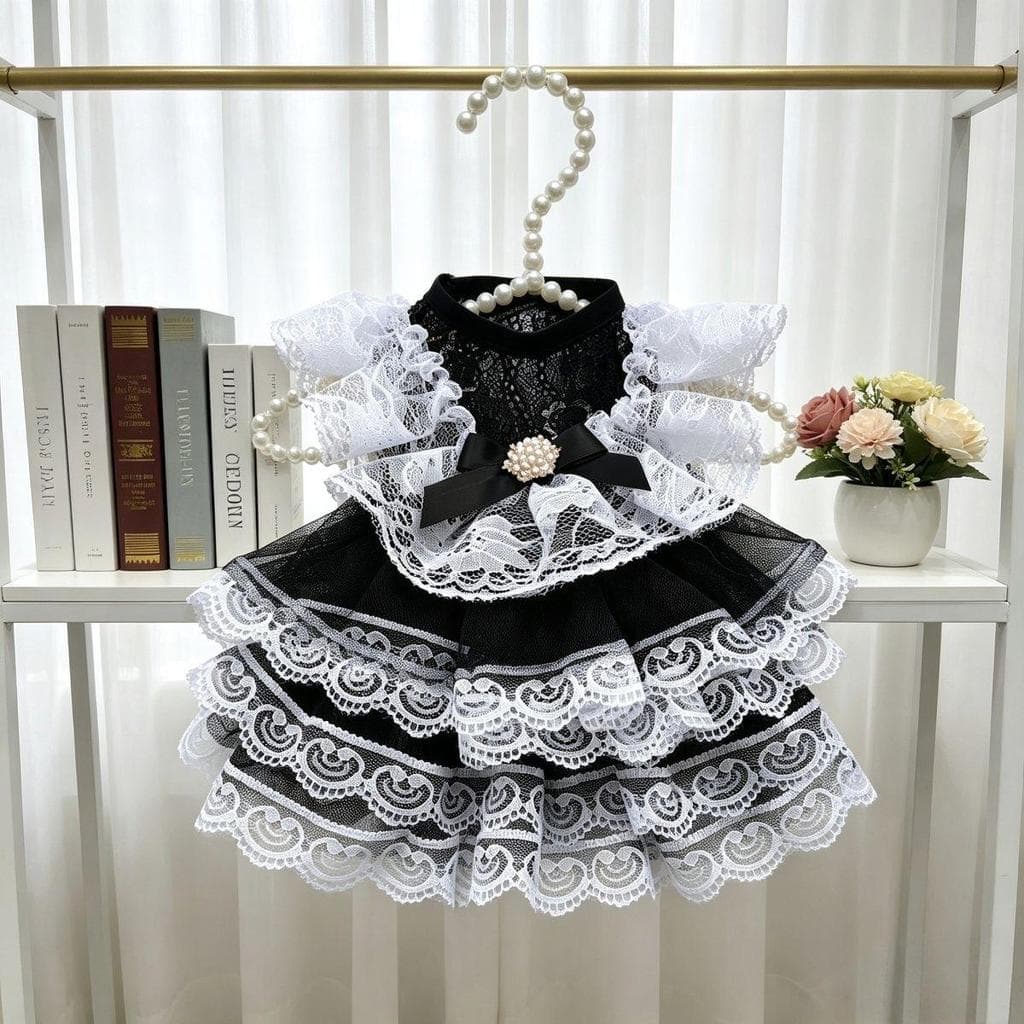 Preto branco renda Pet Puff saia gato cão Lolita saia verão estilo fino Teddy Bichon vestido de aniversário saia