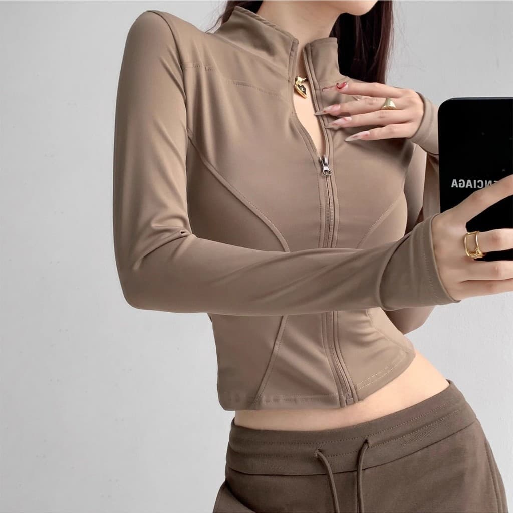 Roupas De Proteção Solar Jaqueta Esportiva De Secagem Rápida slim fit yoga top Manga Comprida cardigan Com Zíper Corrida