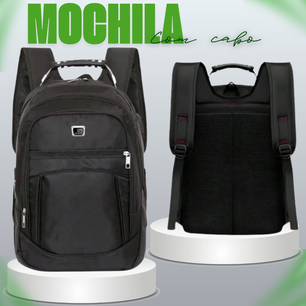 Mochila com cabo, ideal para trabalho, escola e faculdade, unissex com compartimento para notebook