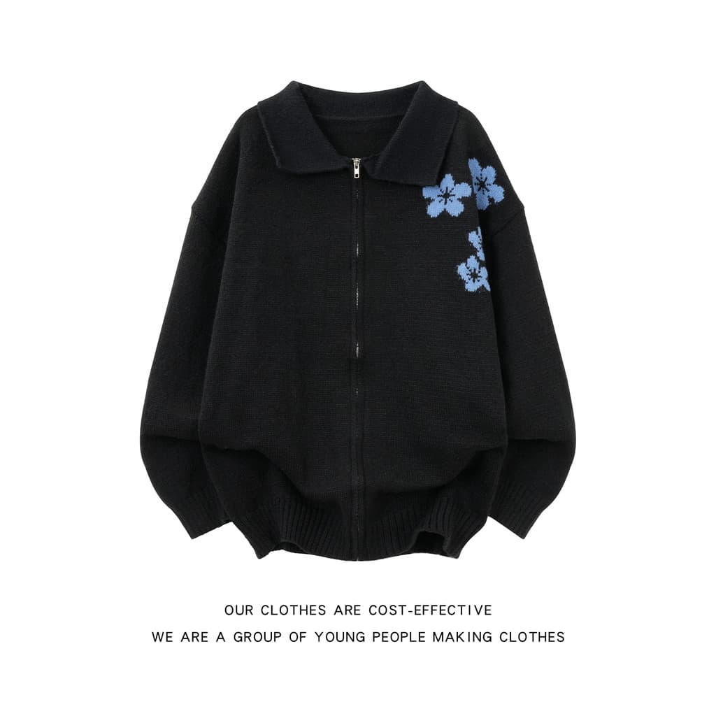 Floral bordado Cardigan camisola masculina outono inverno na moda contraste cor lapela camisola americano estilo preguiç