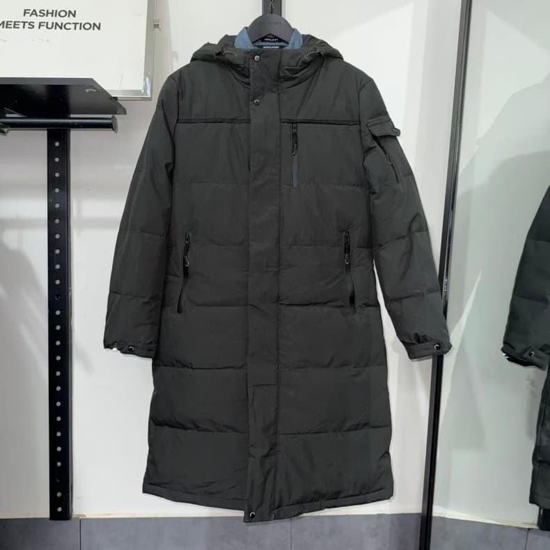 Jj Cut Label Jaqueta masculina de inverno com capuz, comprimento médio, espessada, quente, à prova de frio, ao ar livre,