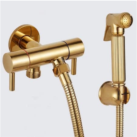 Ducha Higiênica DOURADA Com Registro Duplo Alta Pressão Moderno Gold Banheiro Luxuoso