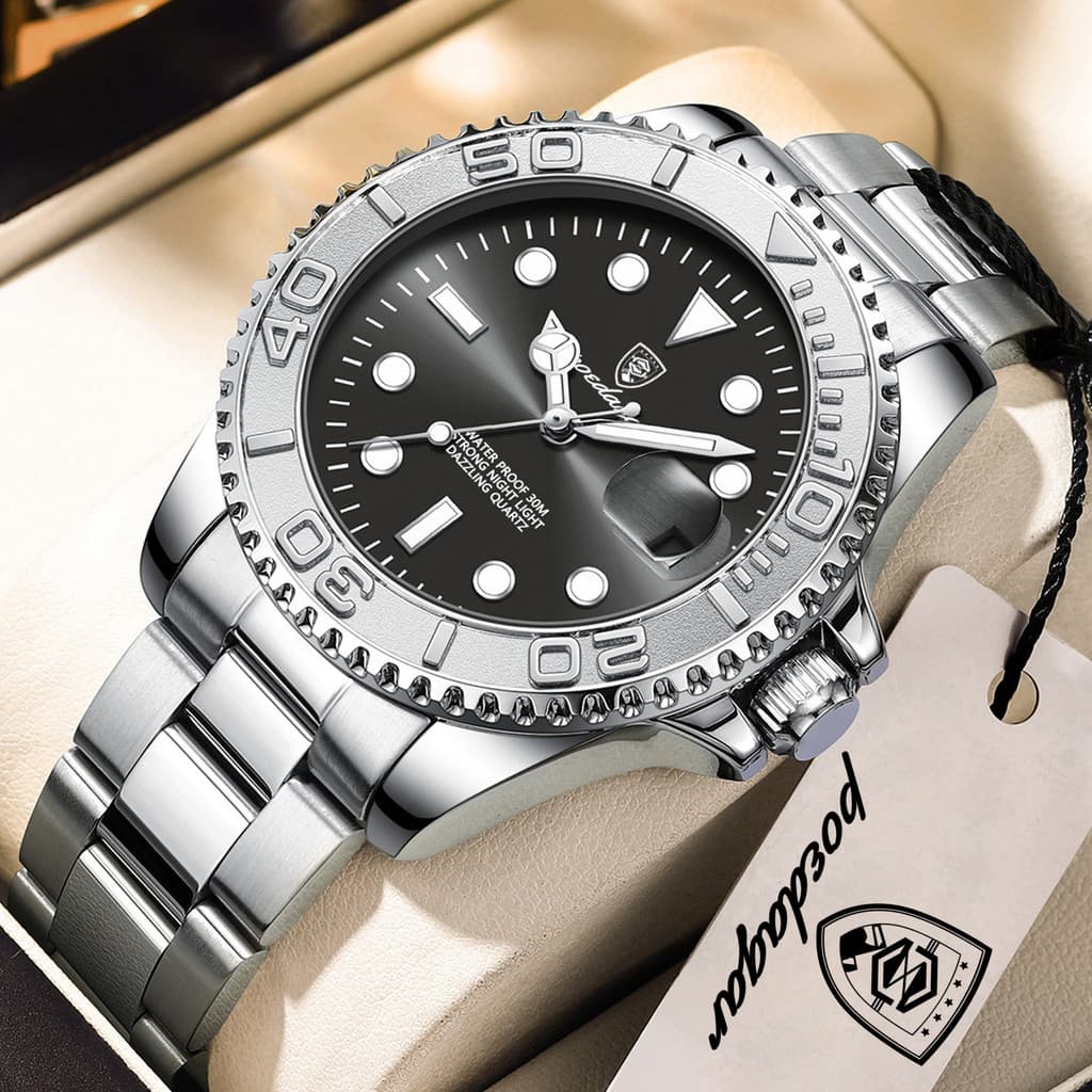 POEDAGAR P680 Relógio Masculino De Luxo À Prova D'água Luminosa Data Aço Inoxidável Esporte Relógios De Quartzo