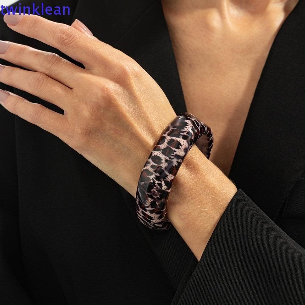 Pulseira De Acrílico TWINKLEAN , Larga Irregular Com Estampa De Leopardo , Estilo Europeu Americano